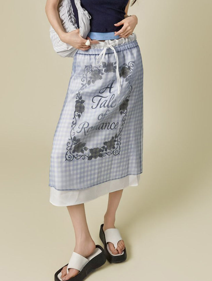 SK3200 欧根纱格纹半身裙