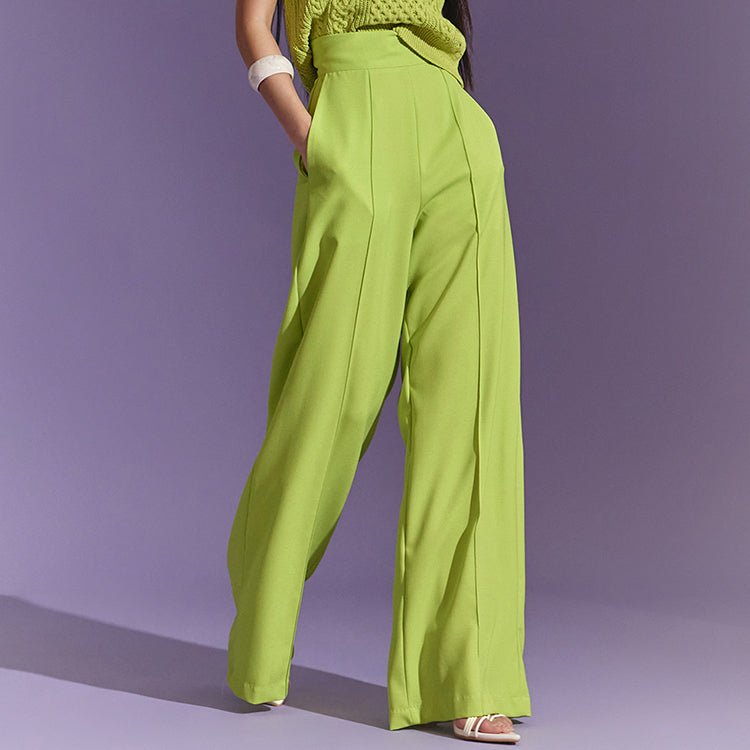 P9108 High Waist Pin Tuck Wide Long Slacks