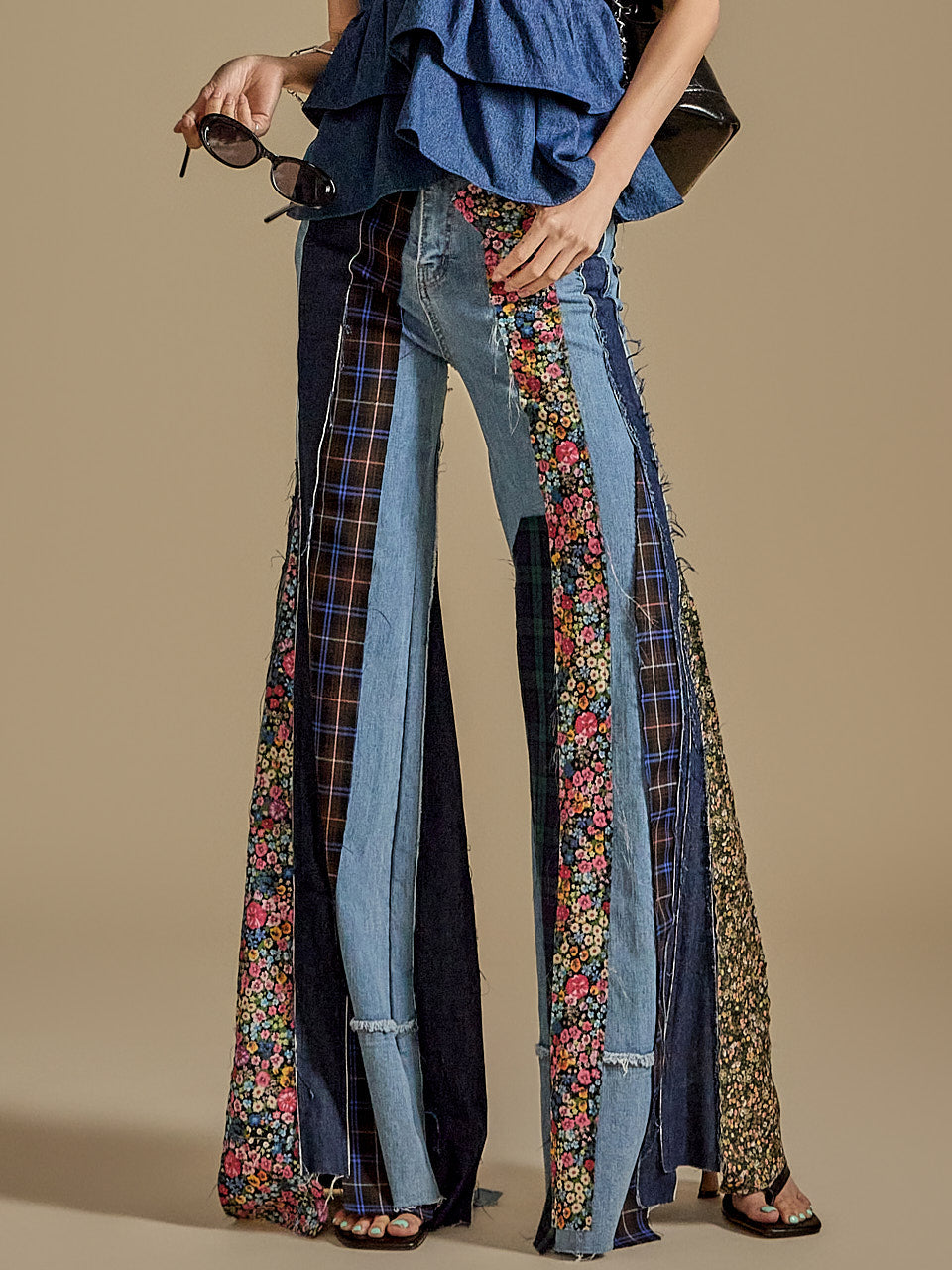 PJ9002 Quilt Flared Jeans