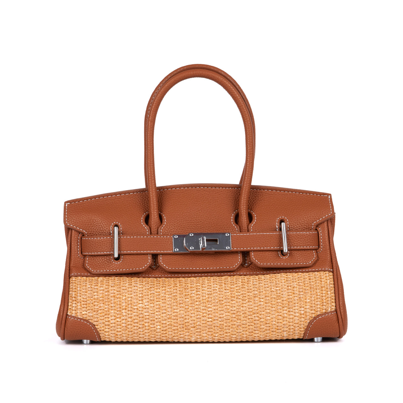 A-1576  Rattan and Leather Tote Bag