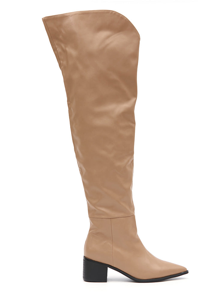 AR-3194 Shirring Middle Heeled Knee-high Boots