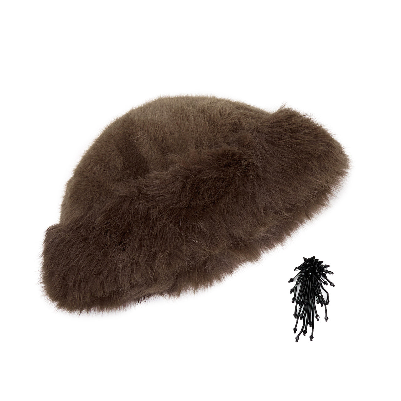 AC-798 Fur Bucket Hat With Brooch