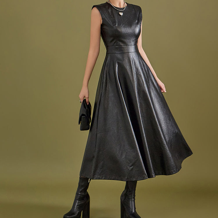 D4800 Leather Flare Dress