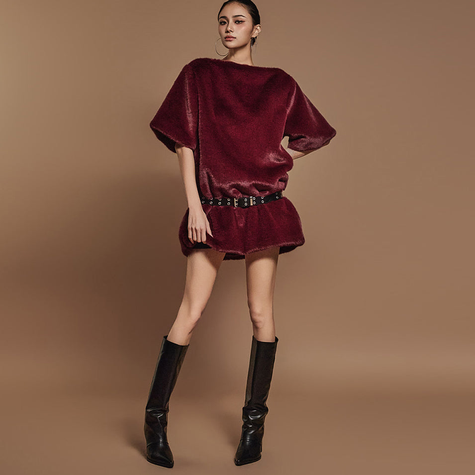 D9506 fur Mini Dress