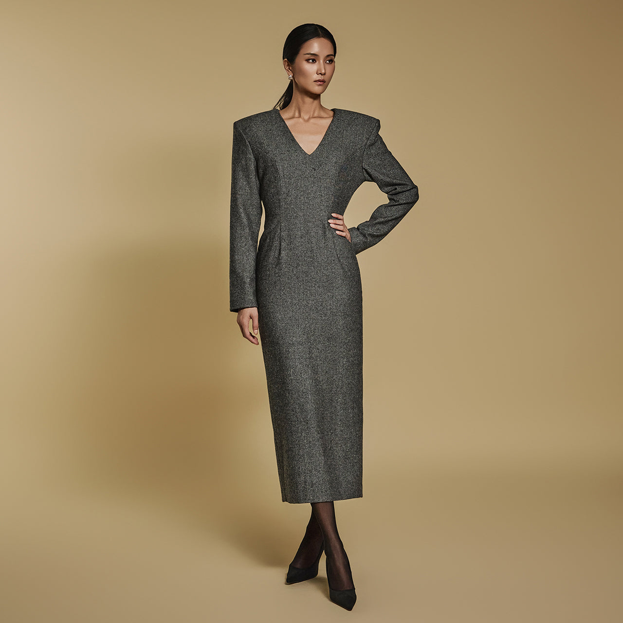 D9510 Herringbone Wool Dress