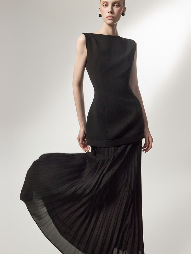 D9602 修身百褶拼接连衣裙