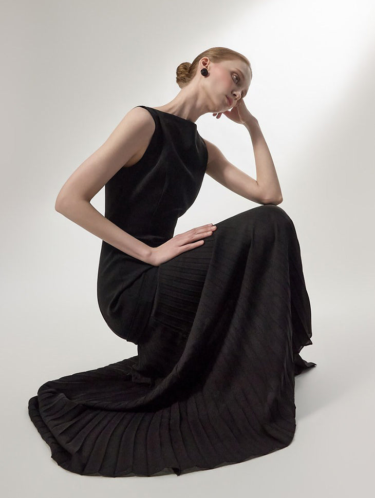 D9602 修身百褶拼接连衣裙