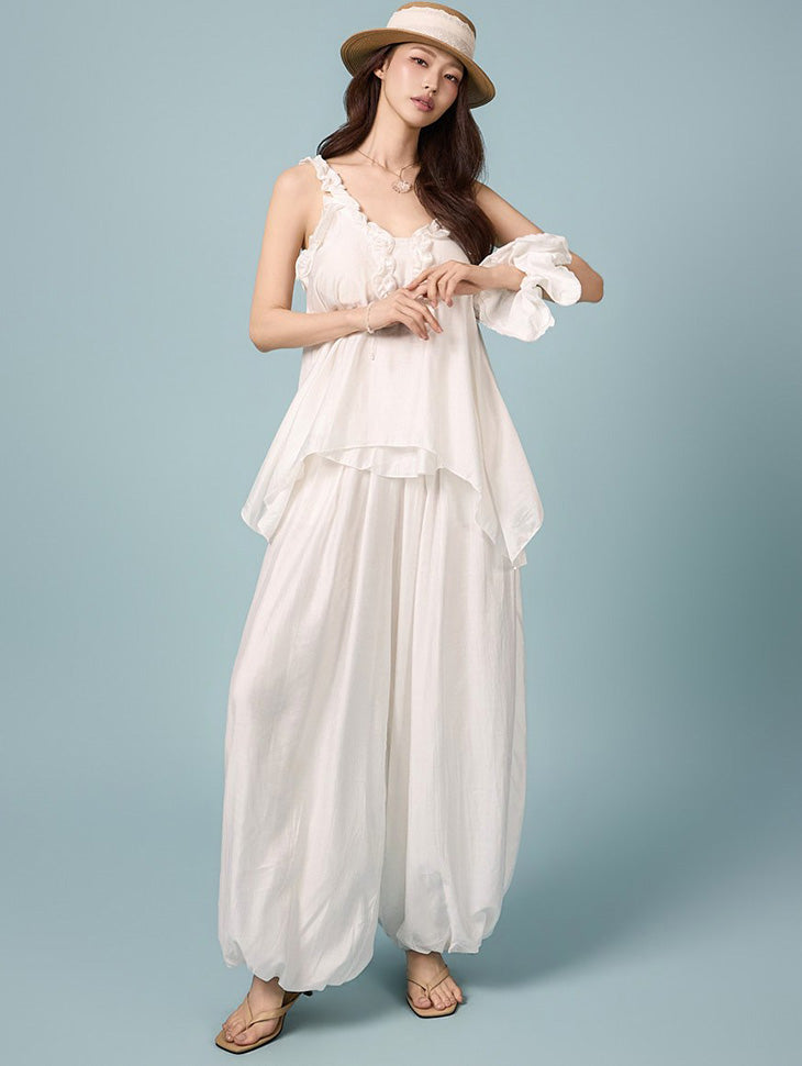 D5669 Frill Balloon Pants Two-Piece Set