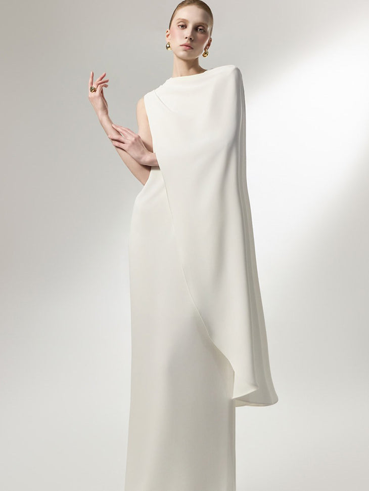 D9585 Draped Cape Maxi Dress