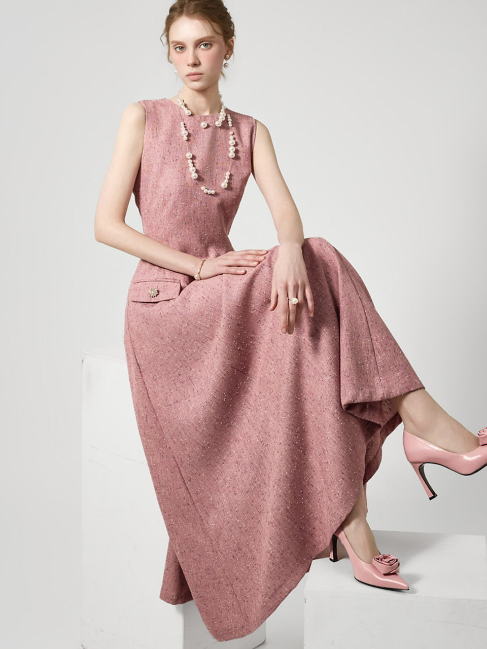 D9595 无袖喇叭连衣裙