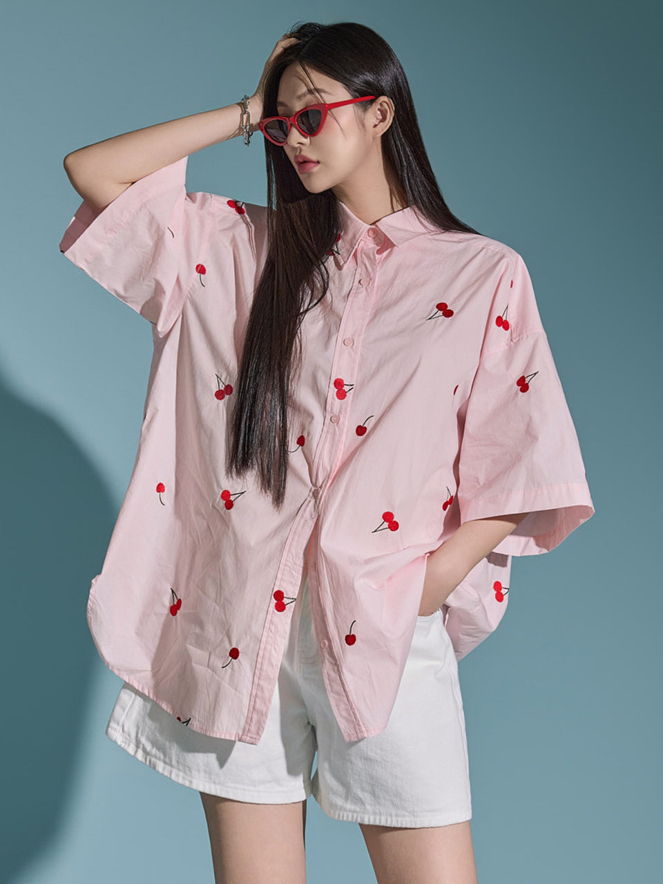 S637 Cherry Embroidered Shirt