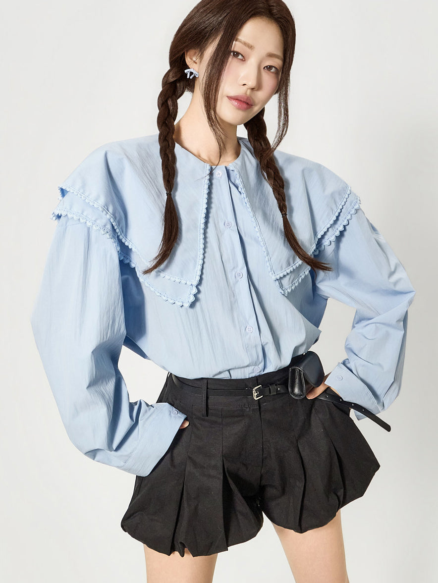 S855 セーラーカラー フリルシャツ
