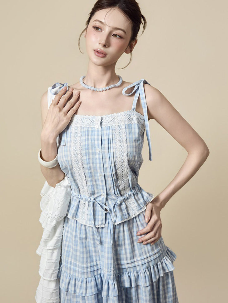 B3213 格纹褶饰女衬衫