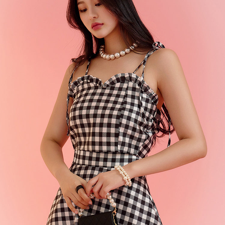 E3036 Gingham Check Frill Crop Bustier