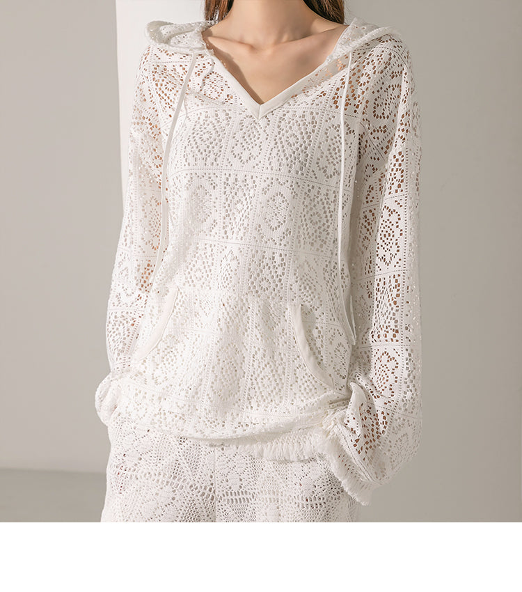 E2780 Lace Hooded Top