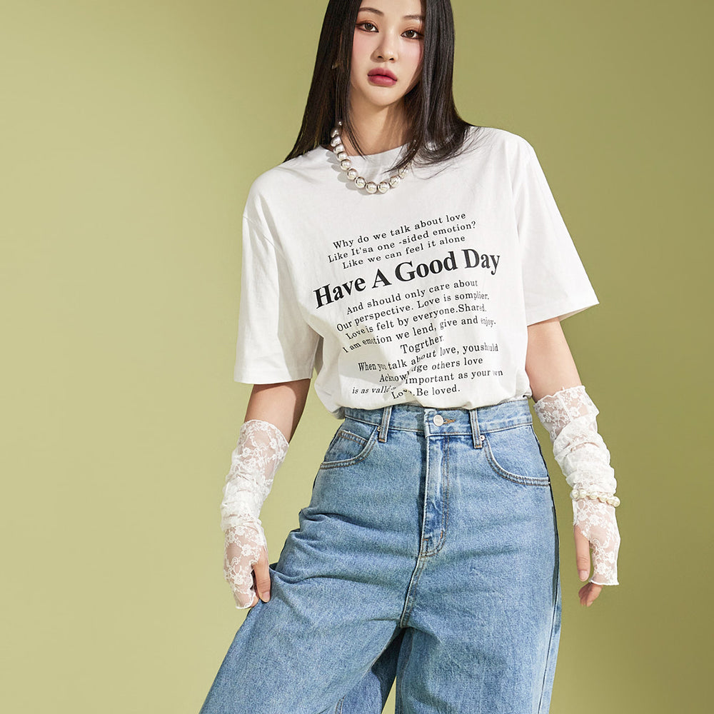 E3288 Lettering Short Sleeve Top