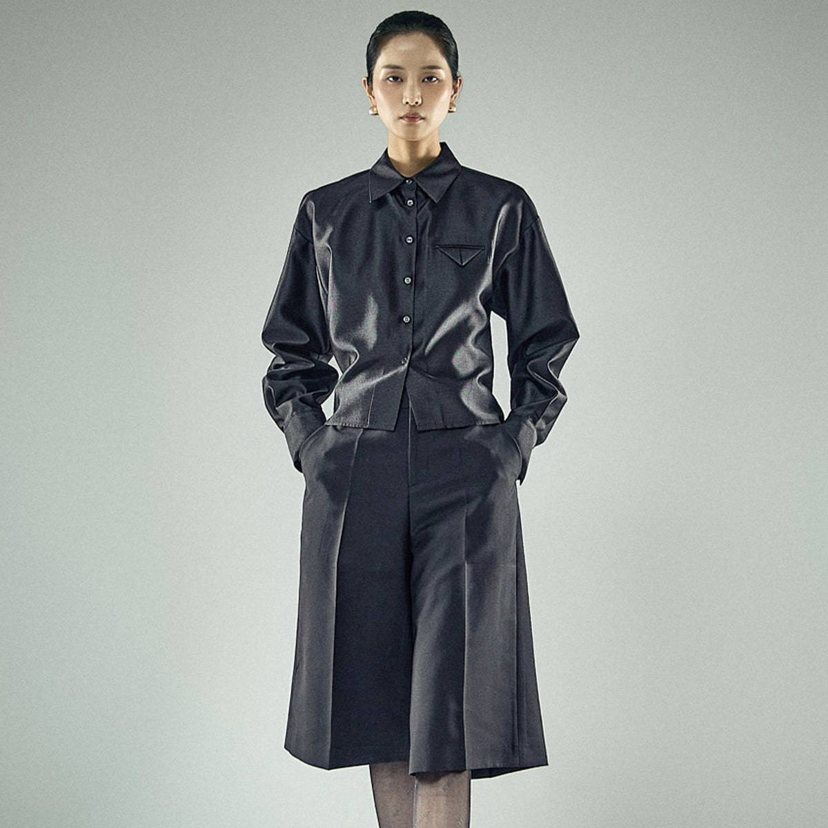 S9040 侧边纽扣缎面衬衫