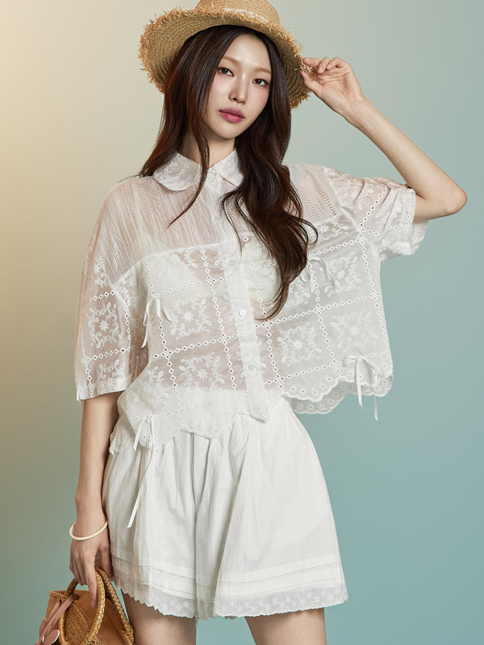 B3115 Sheer Embroidered Blouse