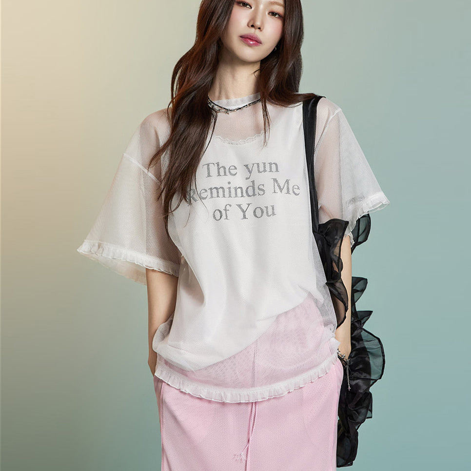 E3893 メッシュフリルトップ