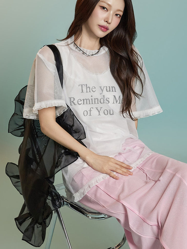 E3893 メッシュフリルトップ