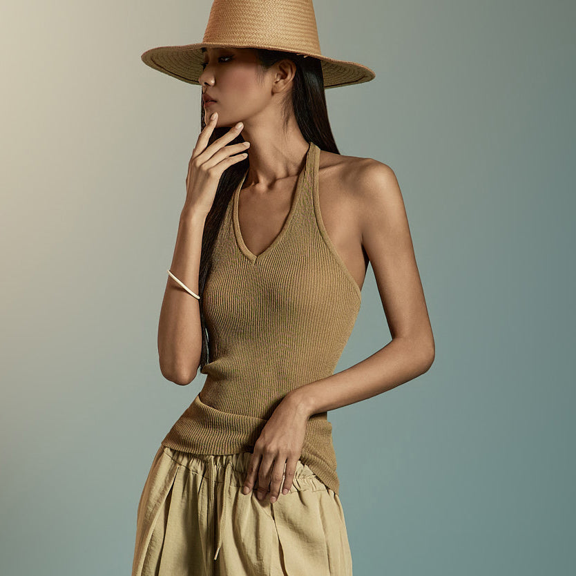 E3912 ホルターネック ニット ノースリーブ