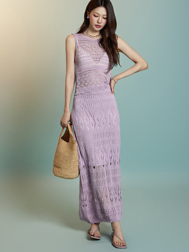 D5322 孔眼设计针织两件套