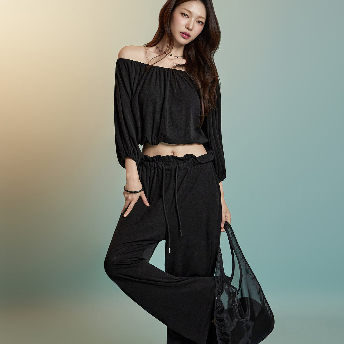 D5328 リネン オフショルダー ツーピース