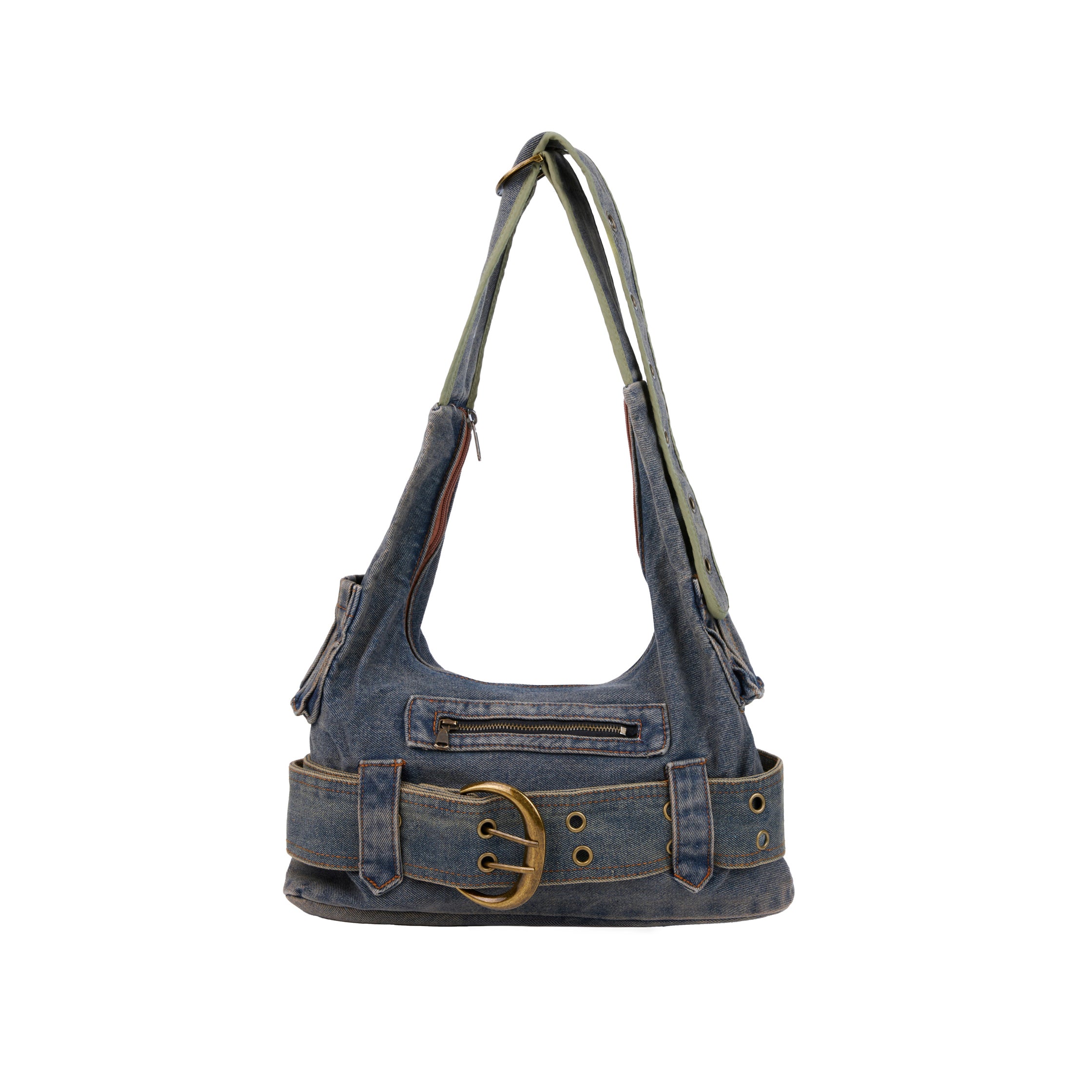 A-1662 Buckle Denim Shoulder Bag