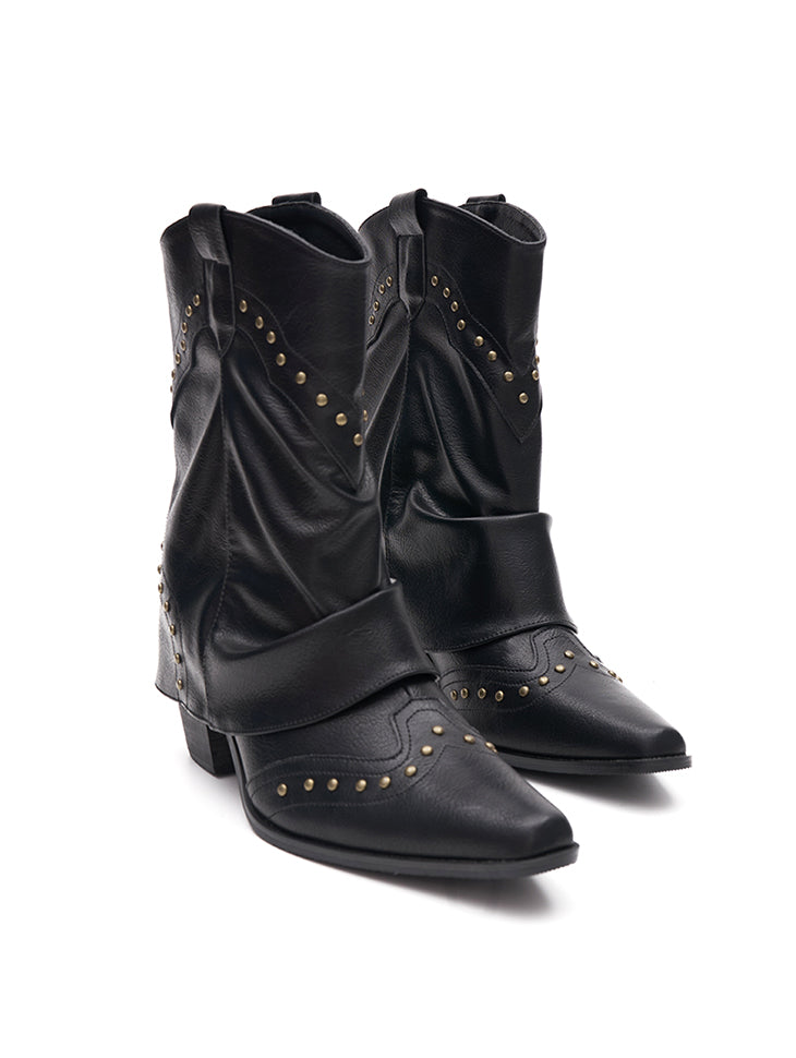 AR-3214 Stud Fold Over Western Middle Boots