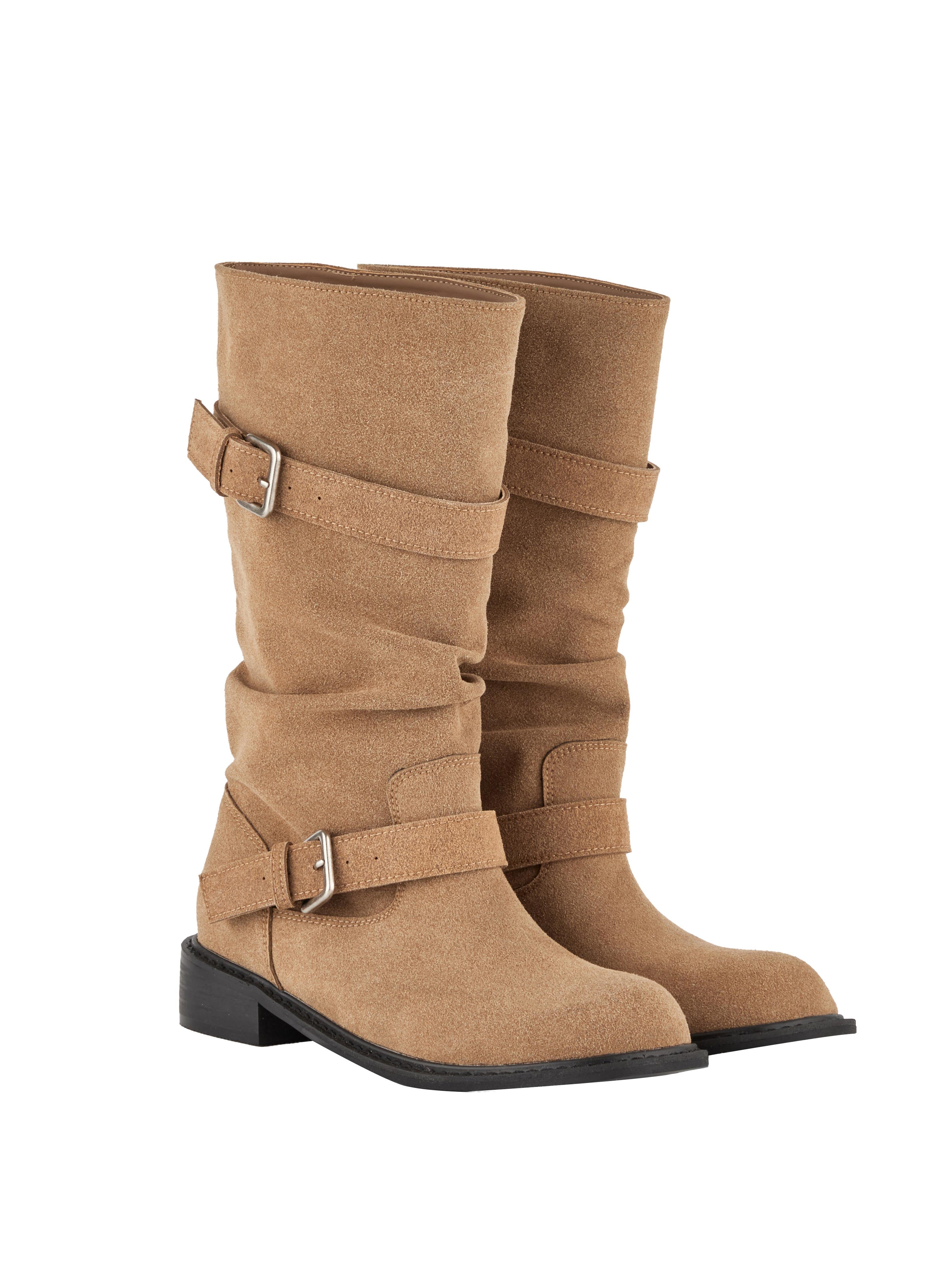 AR-3489 Suede Buckle Mid Boots