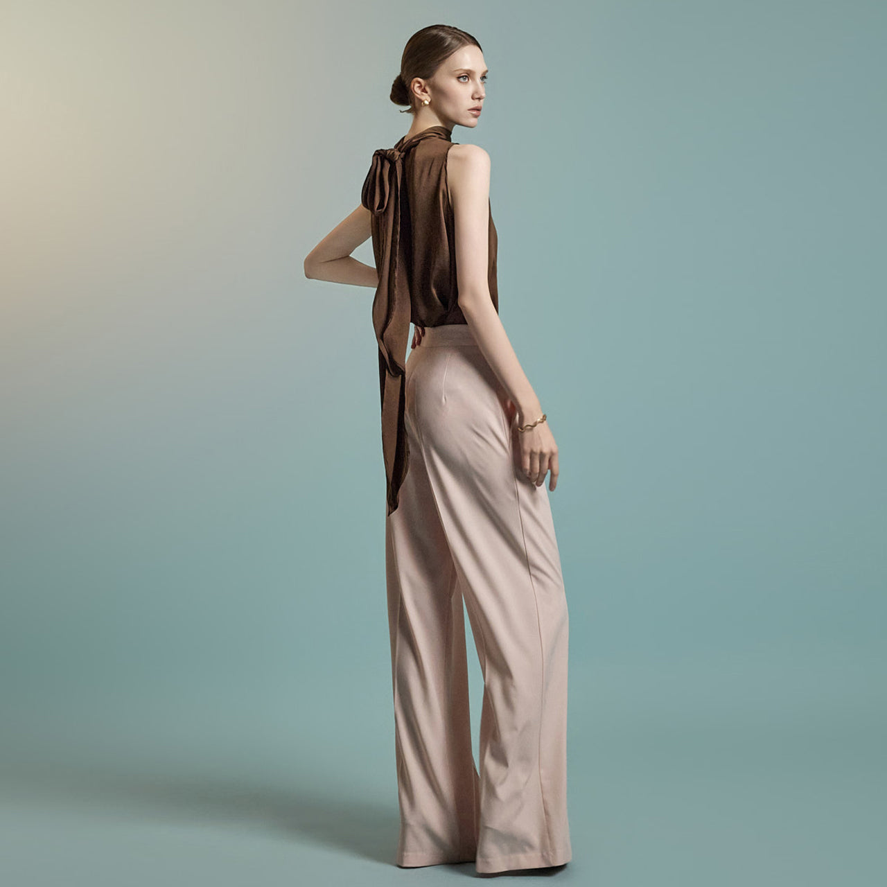 B2250 Ribbon  Halter Neck Blouse