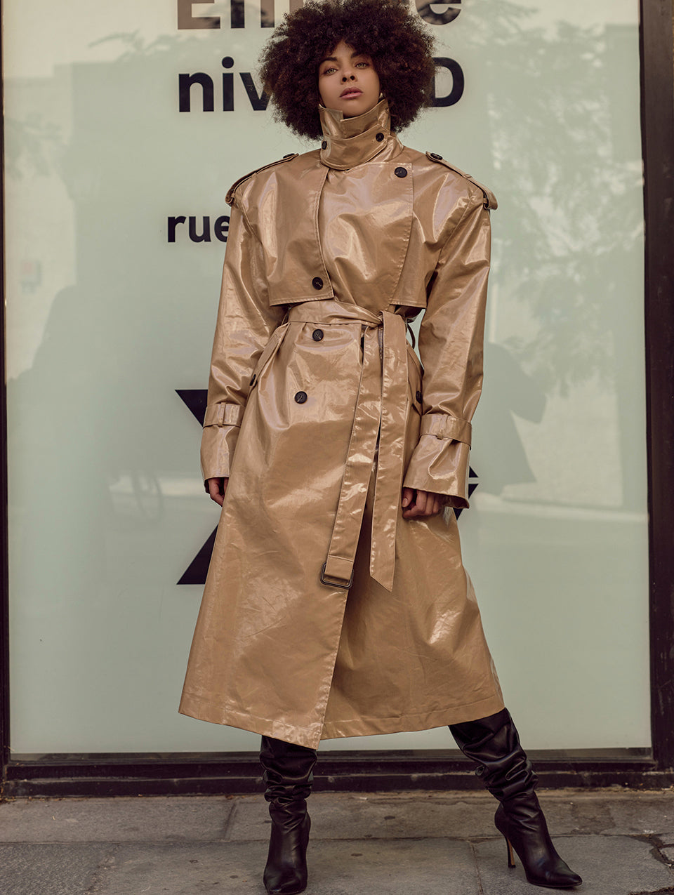 J9257 Belted Patent Leather Trench Coat