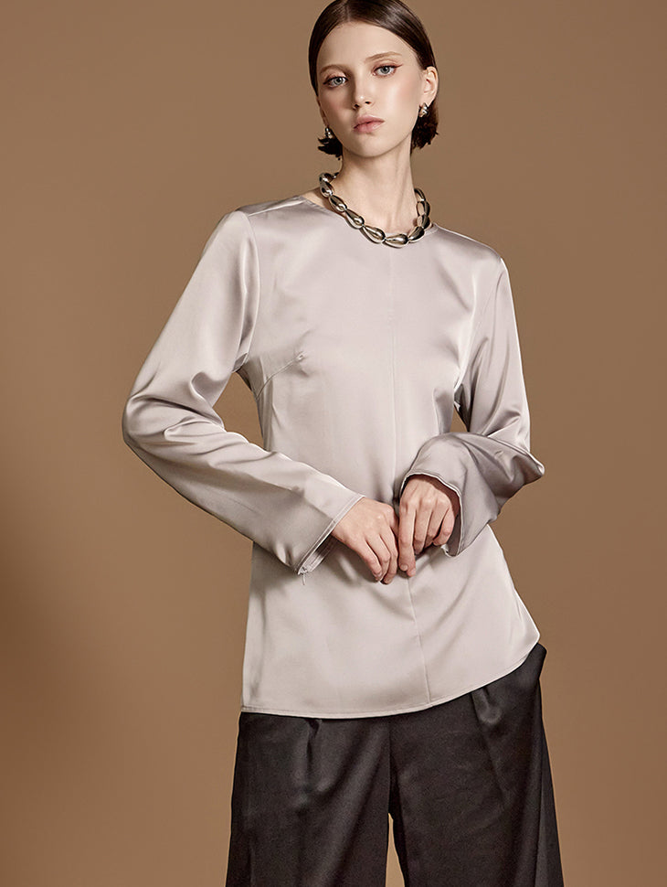 B3012 Satin Pintuck Blouse