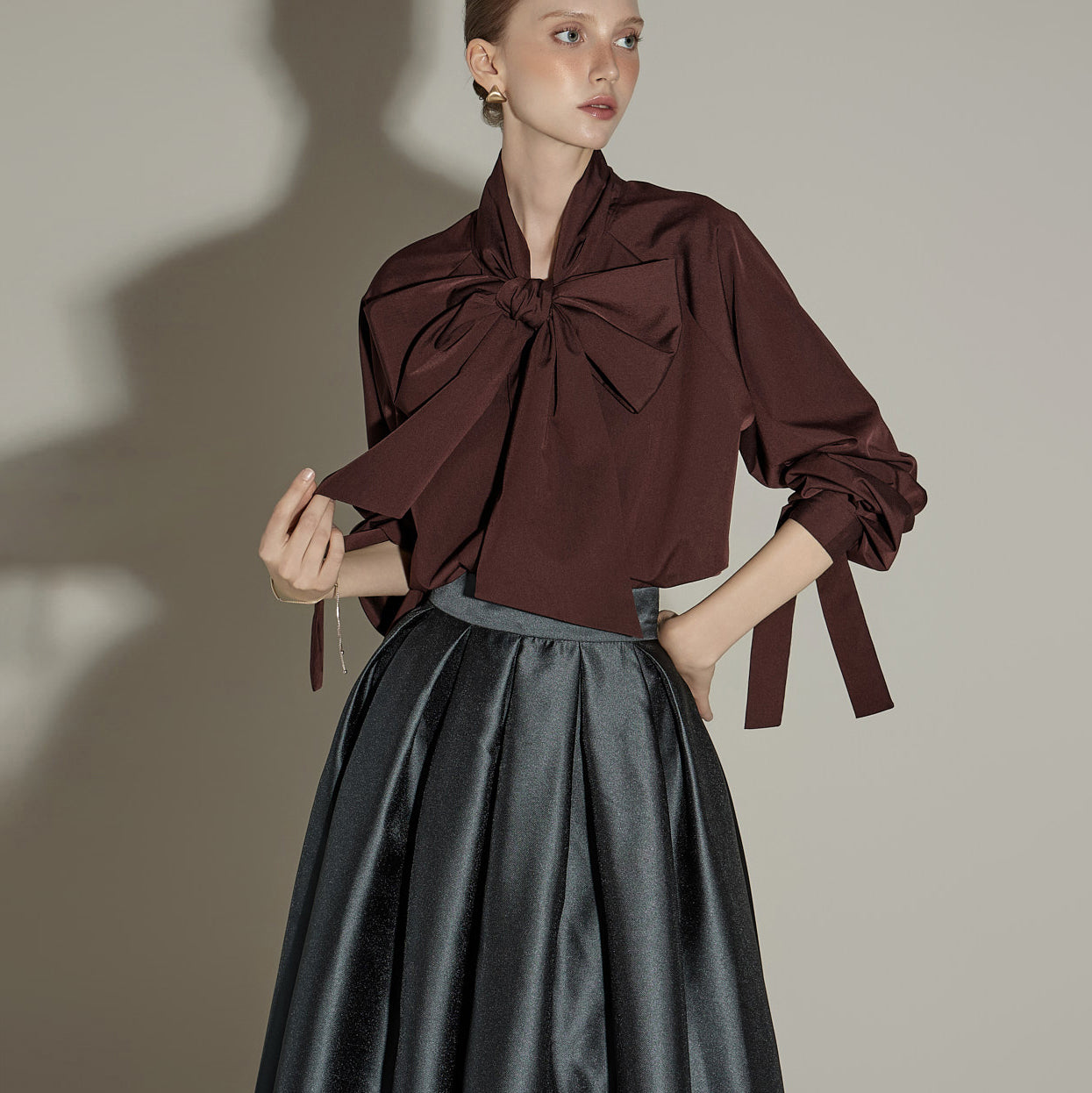 B3141 Blouse with Ribbon Tie