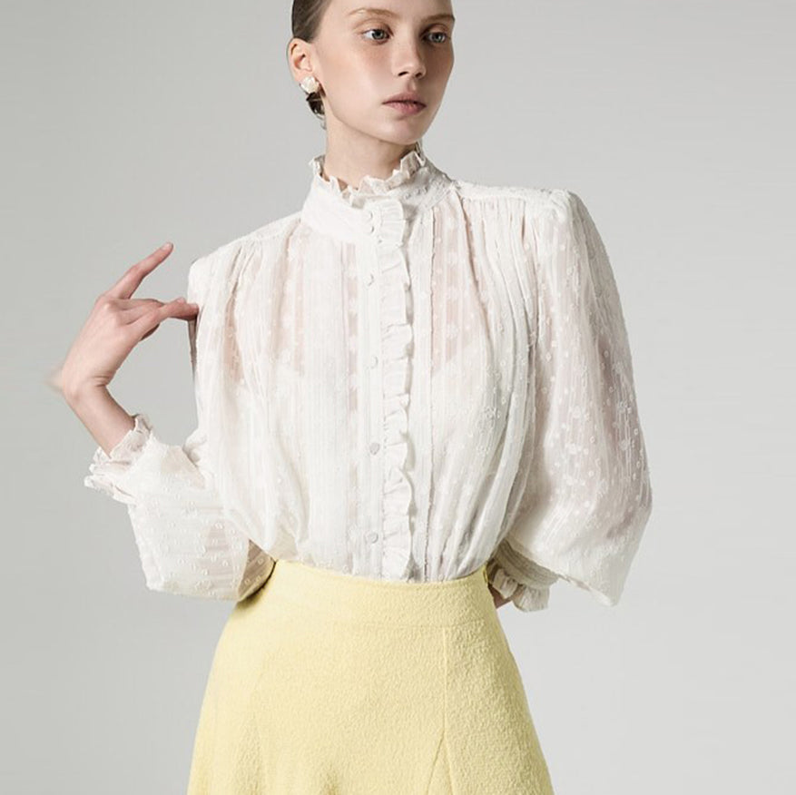 B3161 Frill High Neck Blouse