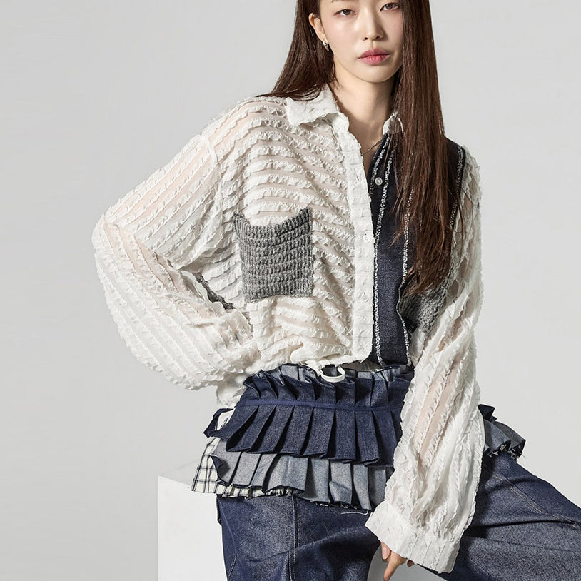 B3171 Denim Mix Blouse