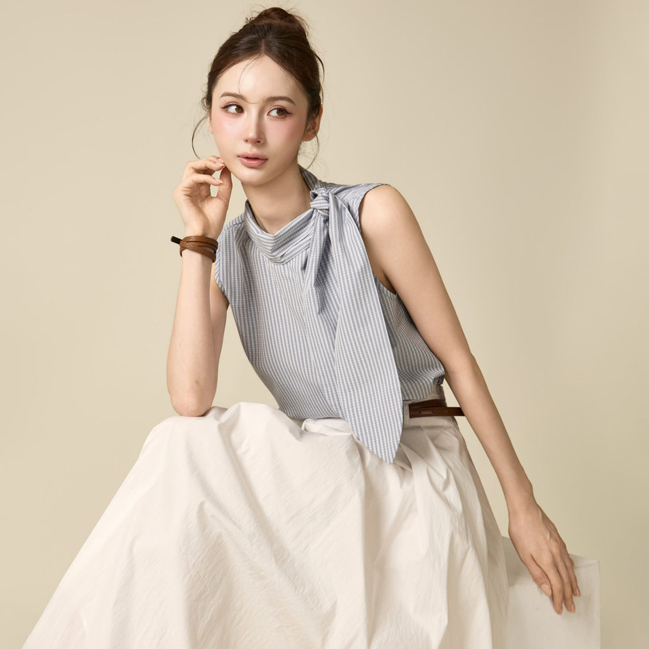 B3242 Striped Tie Blouse