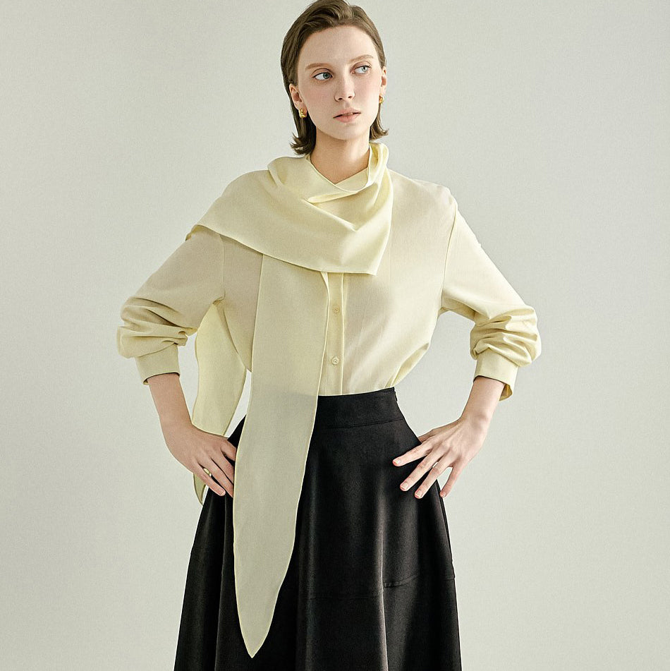 B3249 Cowl Neck Scarf Blouse