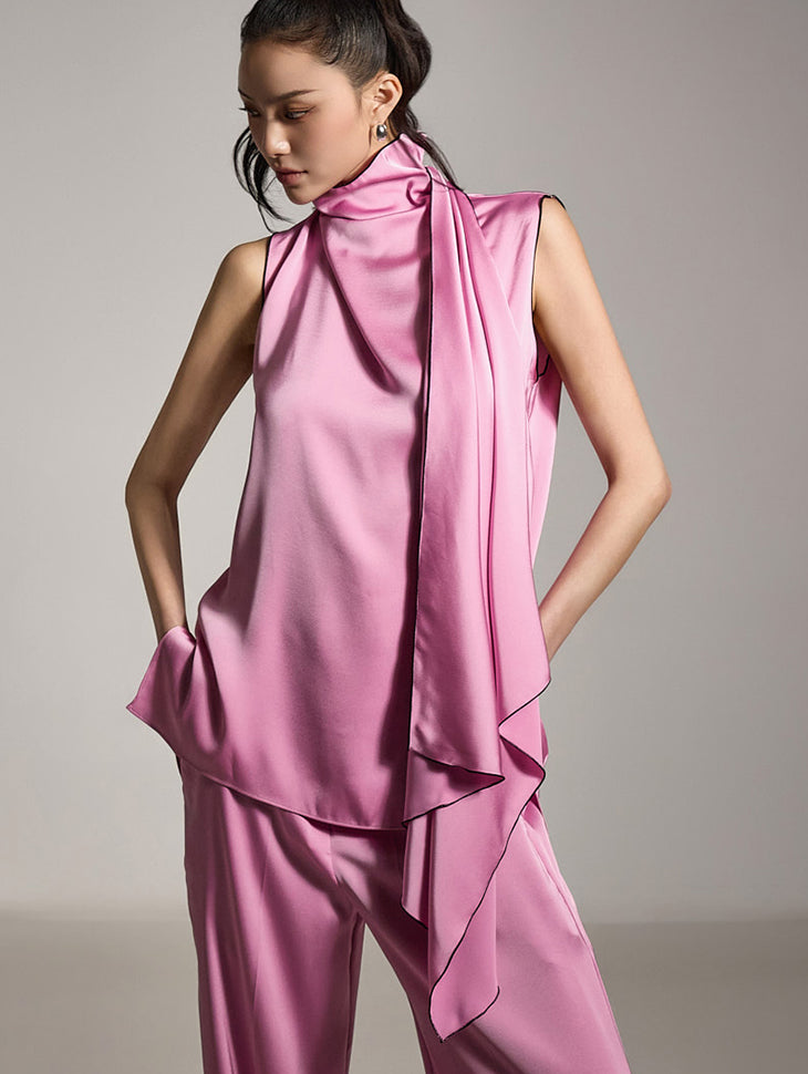 B9195 缎面无袖衬衫