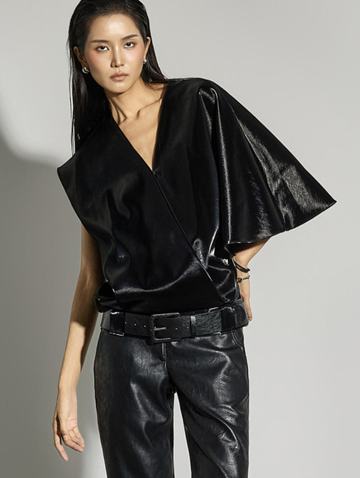 B9202 Leather Blouse with Belt