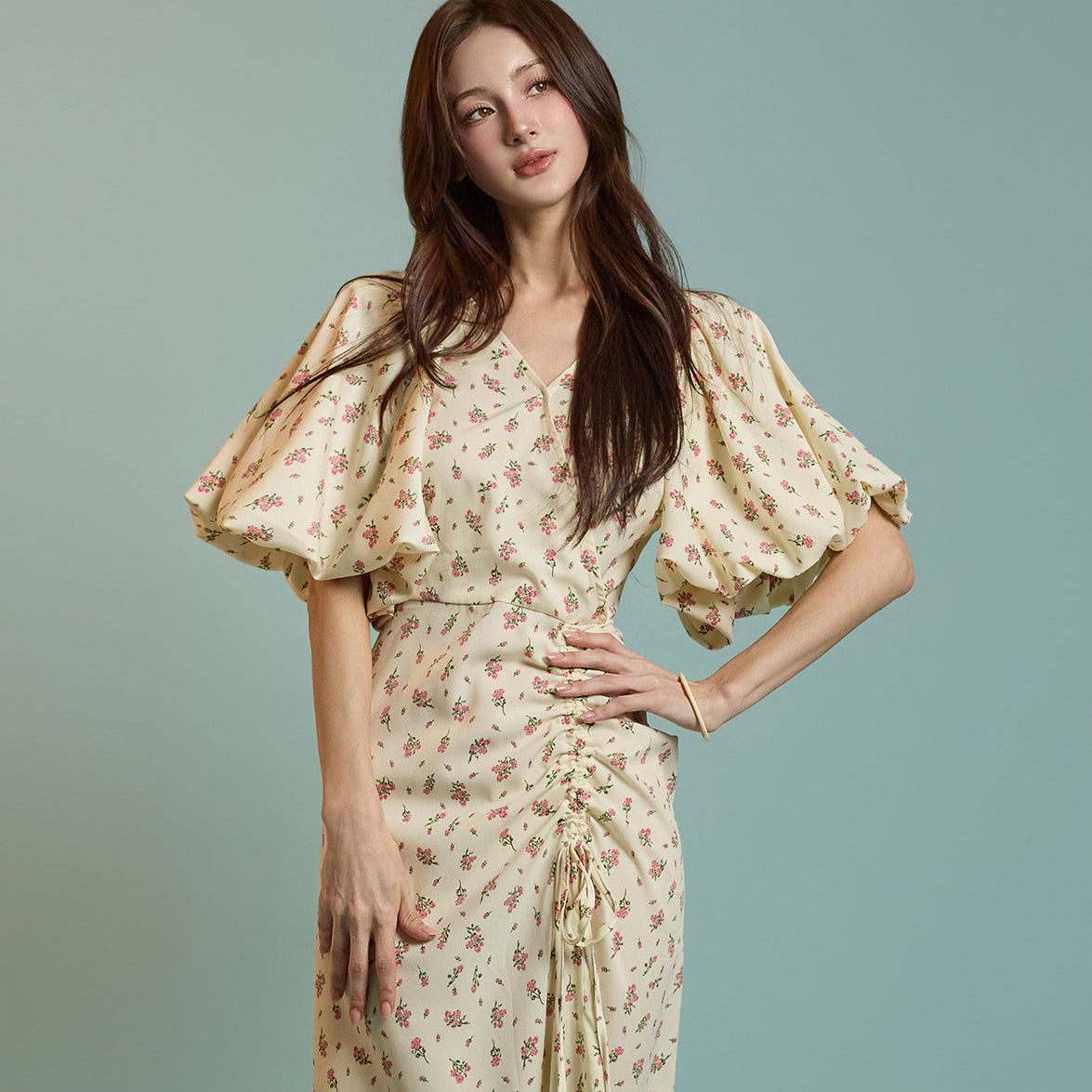 D5040 Flower Shirring Dress