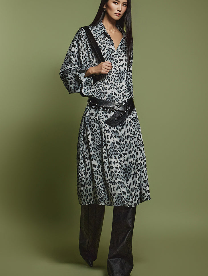 D5090 Leopard Pattern Shirt Dress