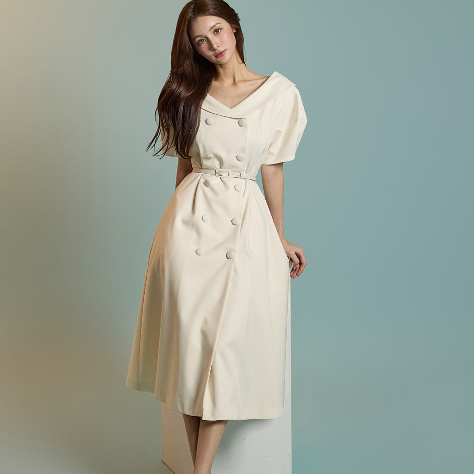 D5226 ベルト付き半袖ワンピース