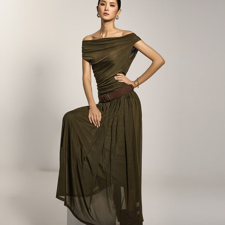 D5238 露肩连衣裙（配腰带） 