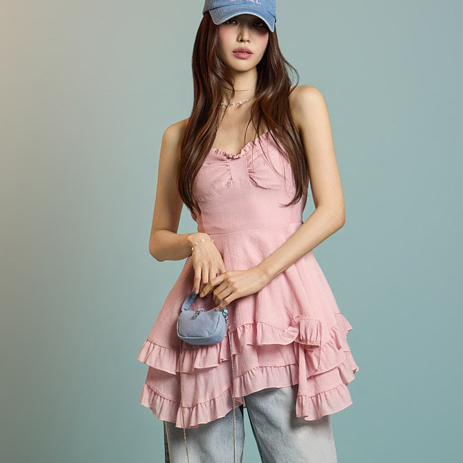 D5258 リボンフリルミニドレス