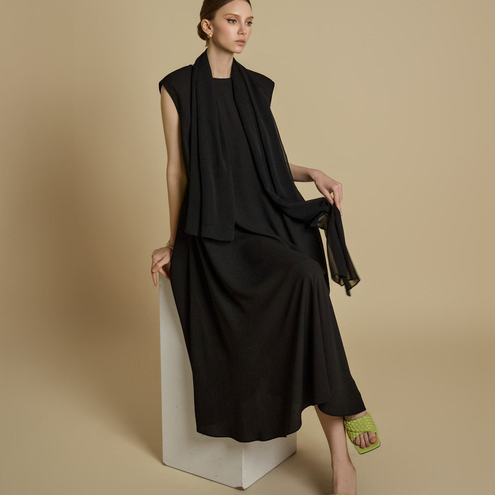 D5264 ショール付きノースリーブドレス