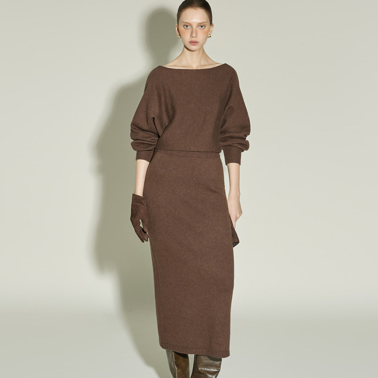 D5408 Boat-Neck Wool Knit Dress