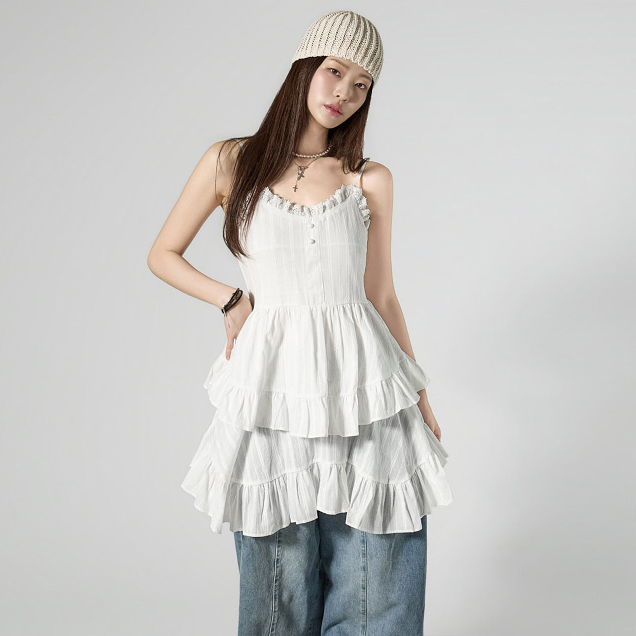 D5461 Frill Sleeveless Dress