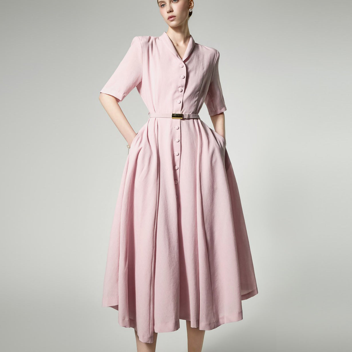 D5515 V-Neck Belted Dress
