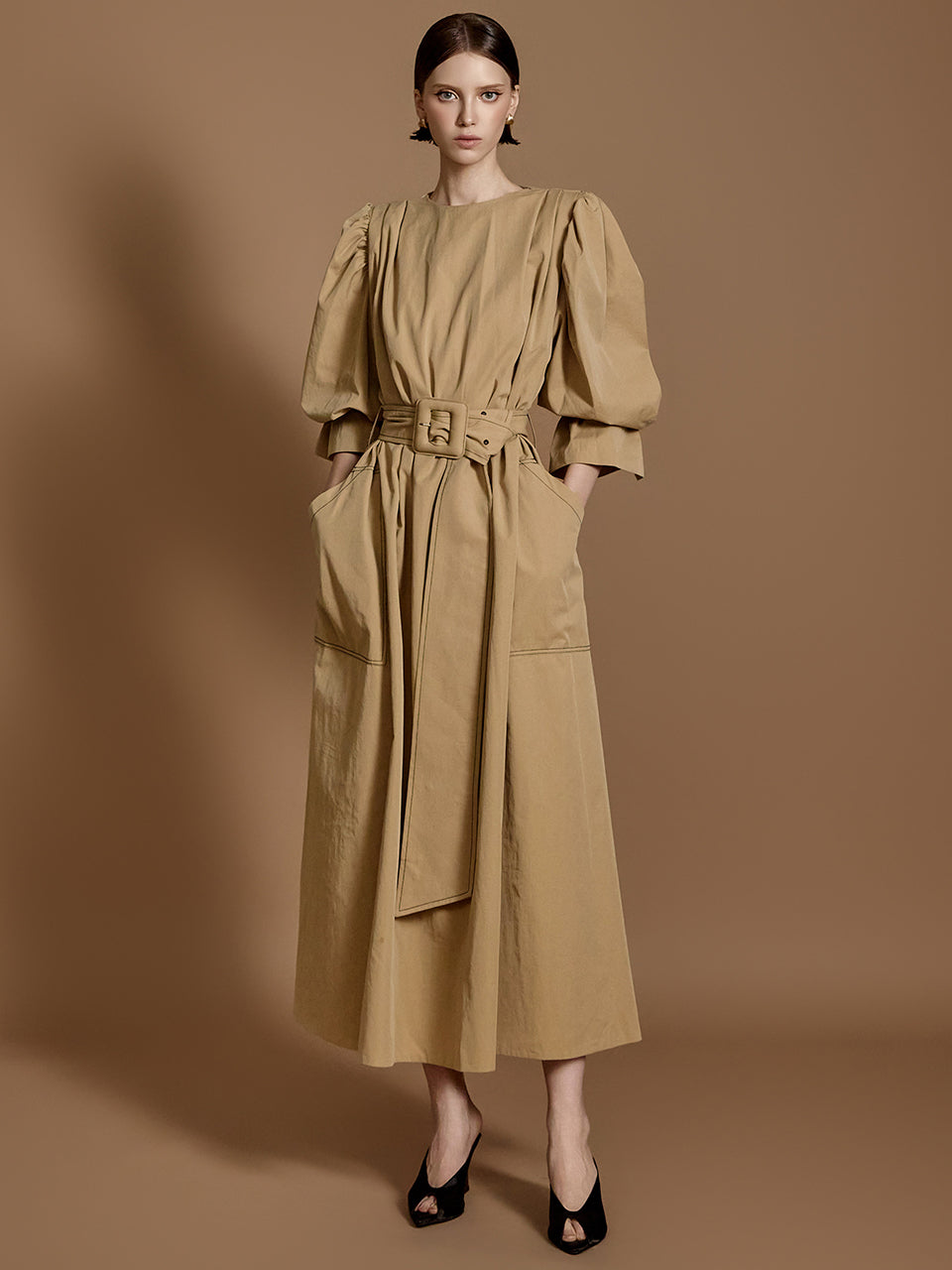 D9457 Belted Trench Dress